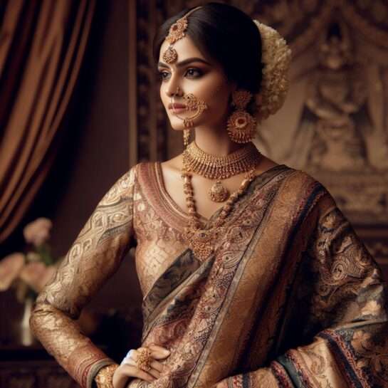 Elegant Tussar silk with elbow puff sleeves main image 0